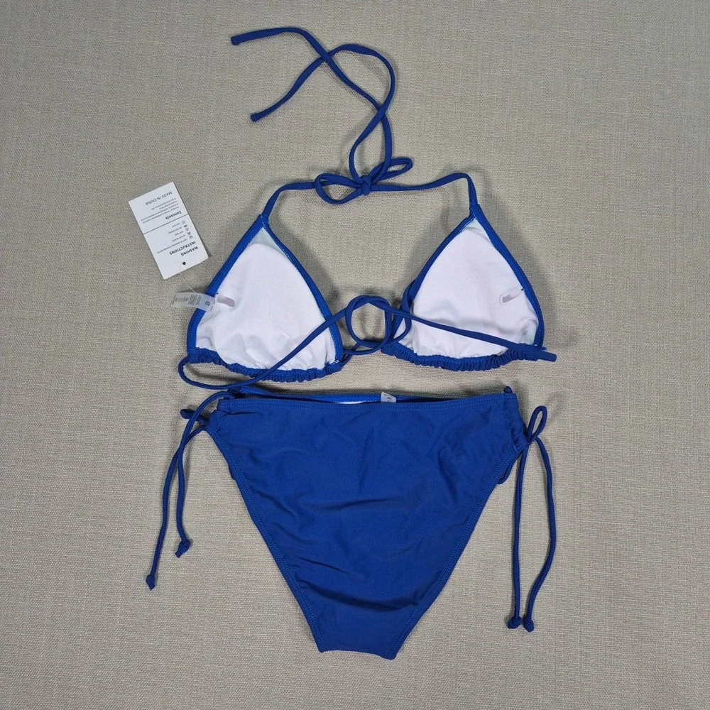 Zonsaoja Blue Triangle Halter Bikini Set Side Tie Bottoms Size Small NWT